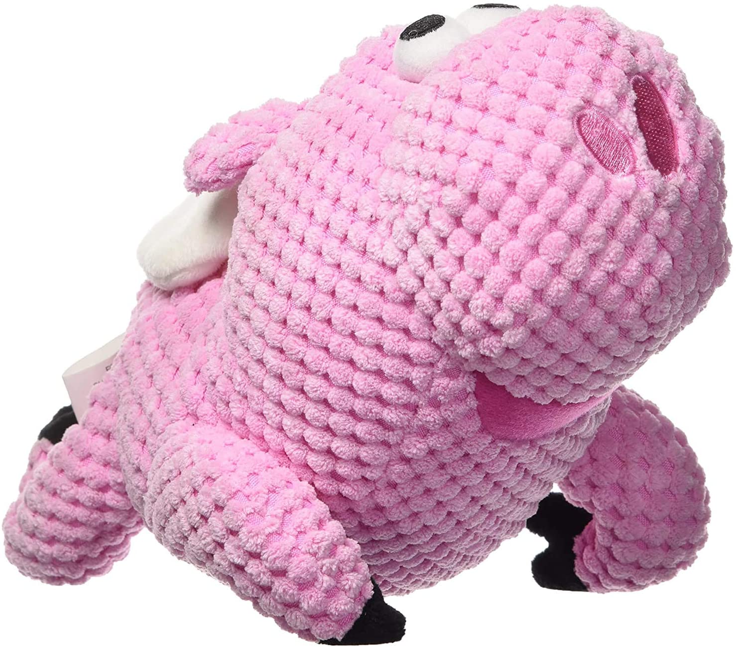 goDog® Checkers™ Flying Pig with Chew Guard Technology™ Durable Plush Squeaker Dog Toy, Pink, Mini