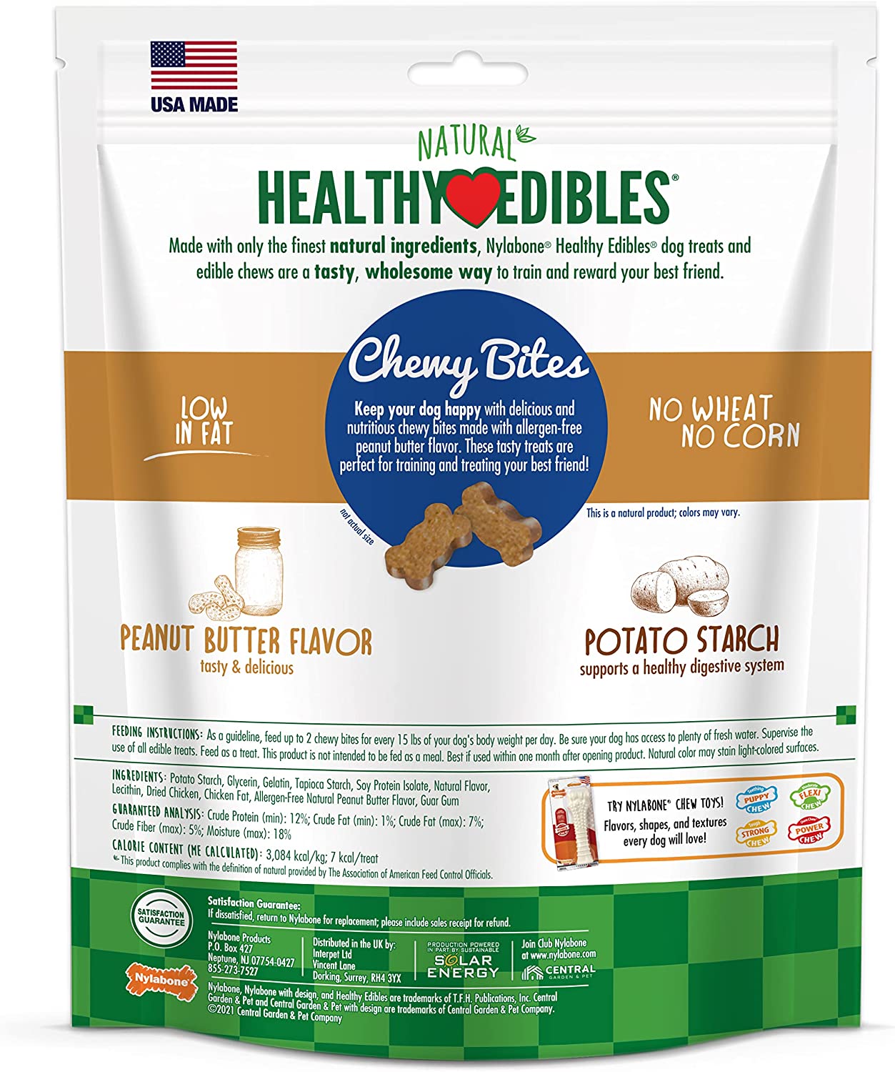 Nylabone Healthy Edibles grain Free Chewy Bites Peanut Butter Flavor