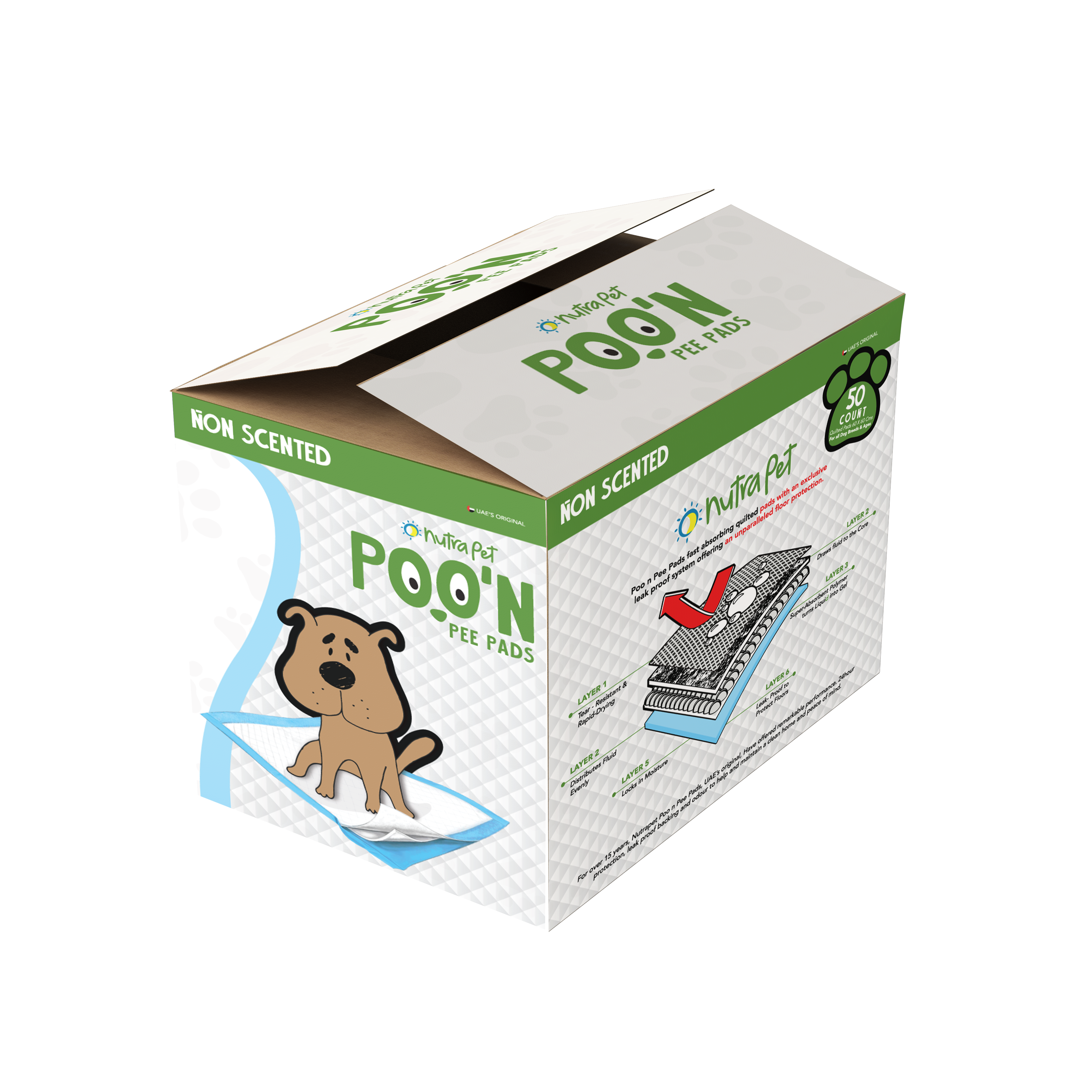 NutraPet Poo N Pee Pads Original 60 Cms X 60 Cms 5 X Absorption With Floor Mat Stickers - 50 Count LARGE