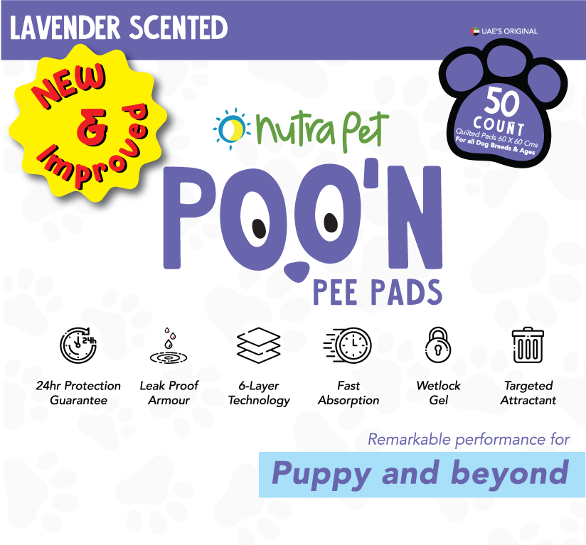 NutraPet Poo N Pee Pads Lavender Scented 60 Cms X 60 Cms 5 X Absorption With Floor Mat Stickers - 100 Count