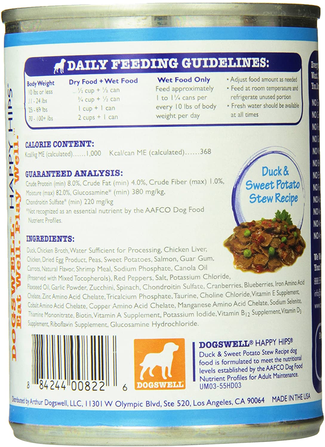 Dogswell Wet Dog Food Happy Hips Duck Recipe, 13 oz