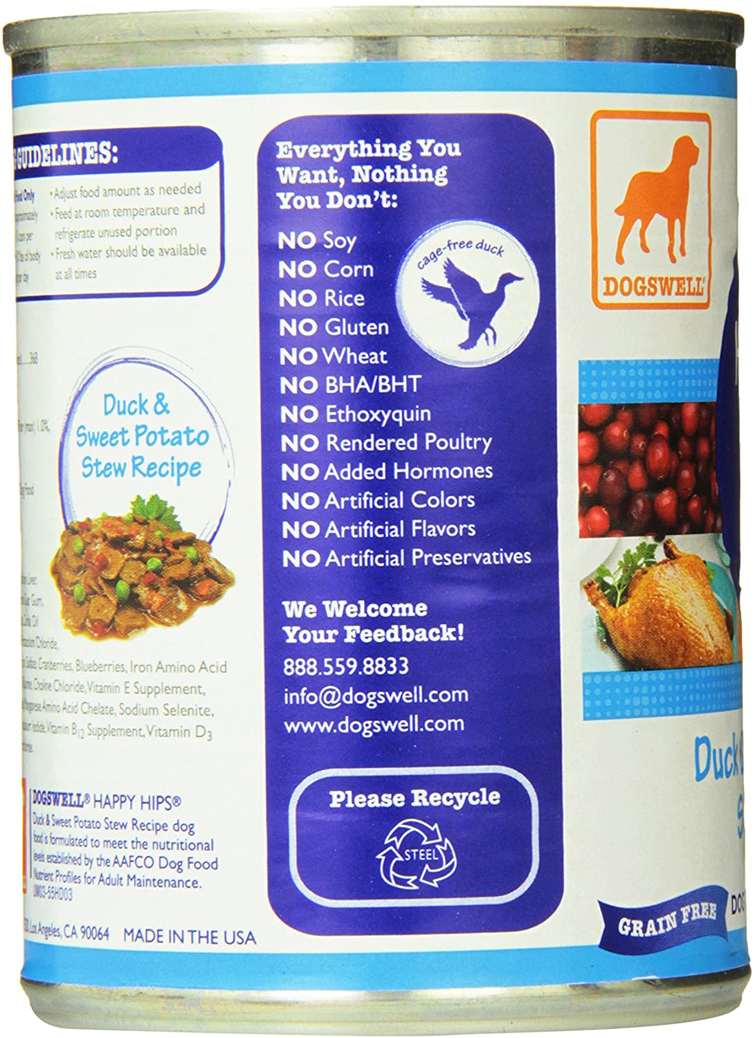 Dogswell Wet Dog Food Happy Hips Duck Recipe, 13 oz