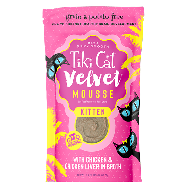 Tiki Cat Velvet Mousse Wet Cat Food Kitten Chicken -2.4 Oz Pouch