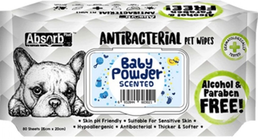 Absolute Pet Absorb Plus Antibacterial Pet Wipes Baby Powder 80 sheets -(1Box 12pcs)
