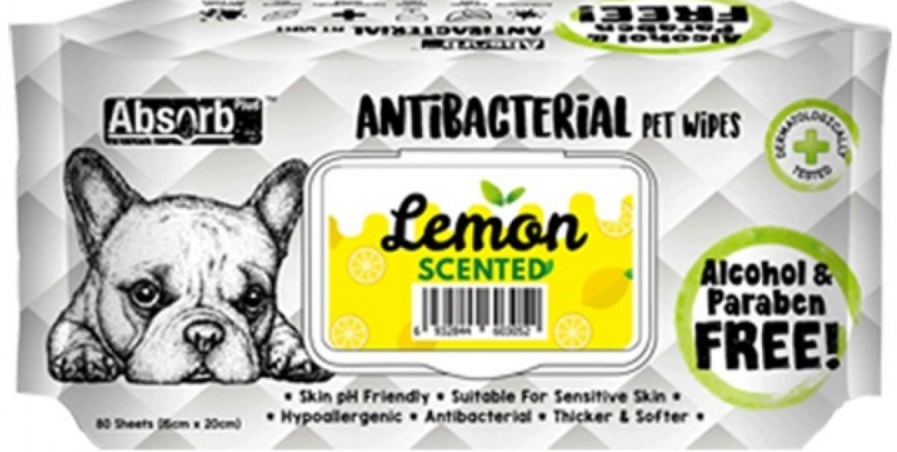 Absolute Pet Absorb Plus Antibacterial Pet Wipes Lemon 80 sheets -(1Box 12pcs)