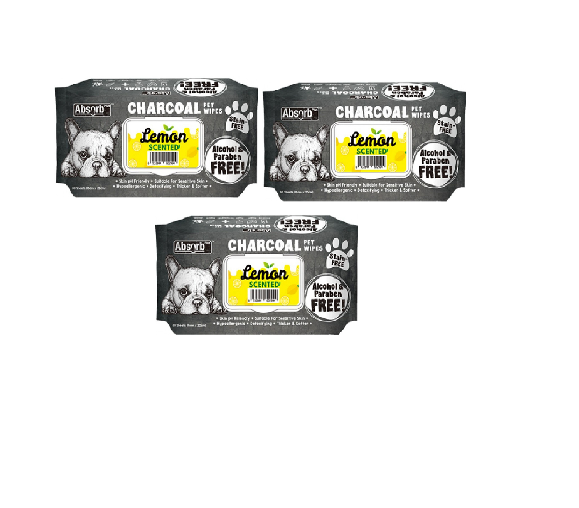 Absolute Pet Absorb Plus Charcoal Pet Wipes Lemon 80 sheets -(1Box 12pcs)