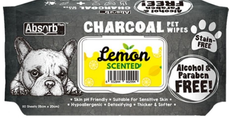 Absolute Pet Absorb Plus Charcoal Pet Wipes Lemon 80 sheets -(1Box 12pcs)