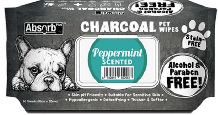 Absolute Pet Absorb Plus Charcoal Pet Wipes Peppermint 80 sheets -(1Box 12pcs)