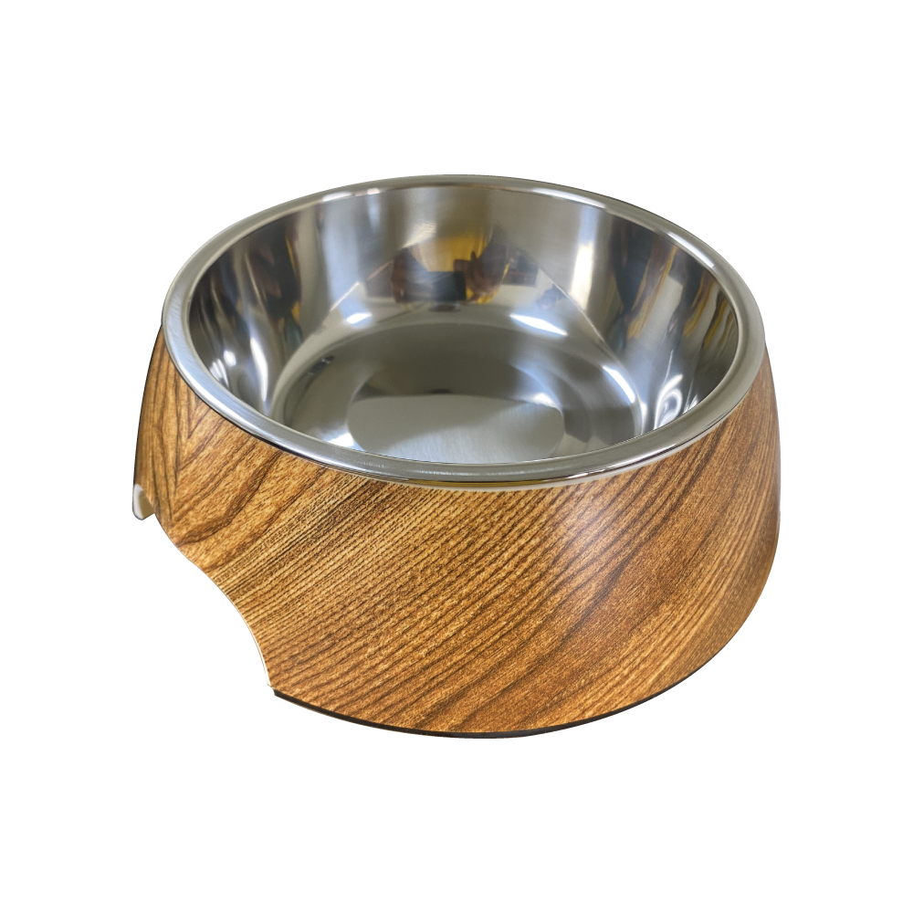 NutraPet Applique Melamine Round Bowl Dk WoodenM:17.5 * 6.5 cms 350/11.8 ml/oz