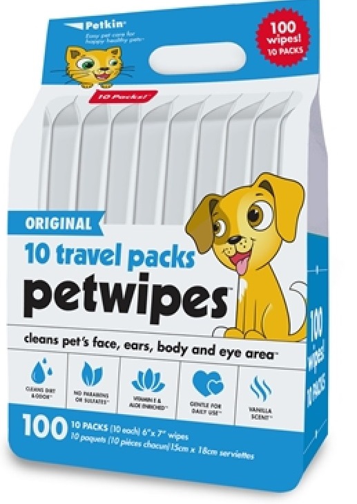 PETKIN Travel Pack Pet Wipes- 100 Ct (1Box 6pcs)