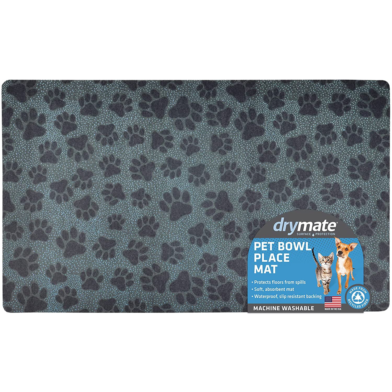 Drymate Mats For Dogs & Cats Paw Dots Black 12 X 20 Inch/30 Cms X 50 Cms