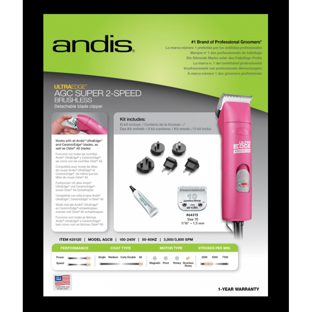 Andis AGC2 / AGCB 2-Speed UltraEdge Super Brushless Detachable Blade Clipper - Fuchsia