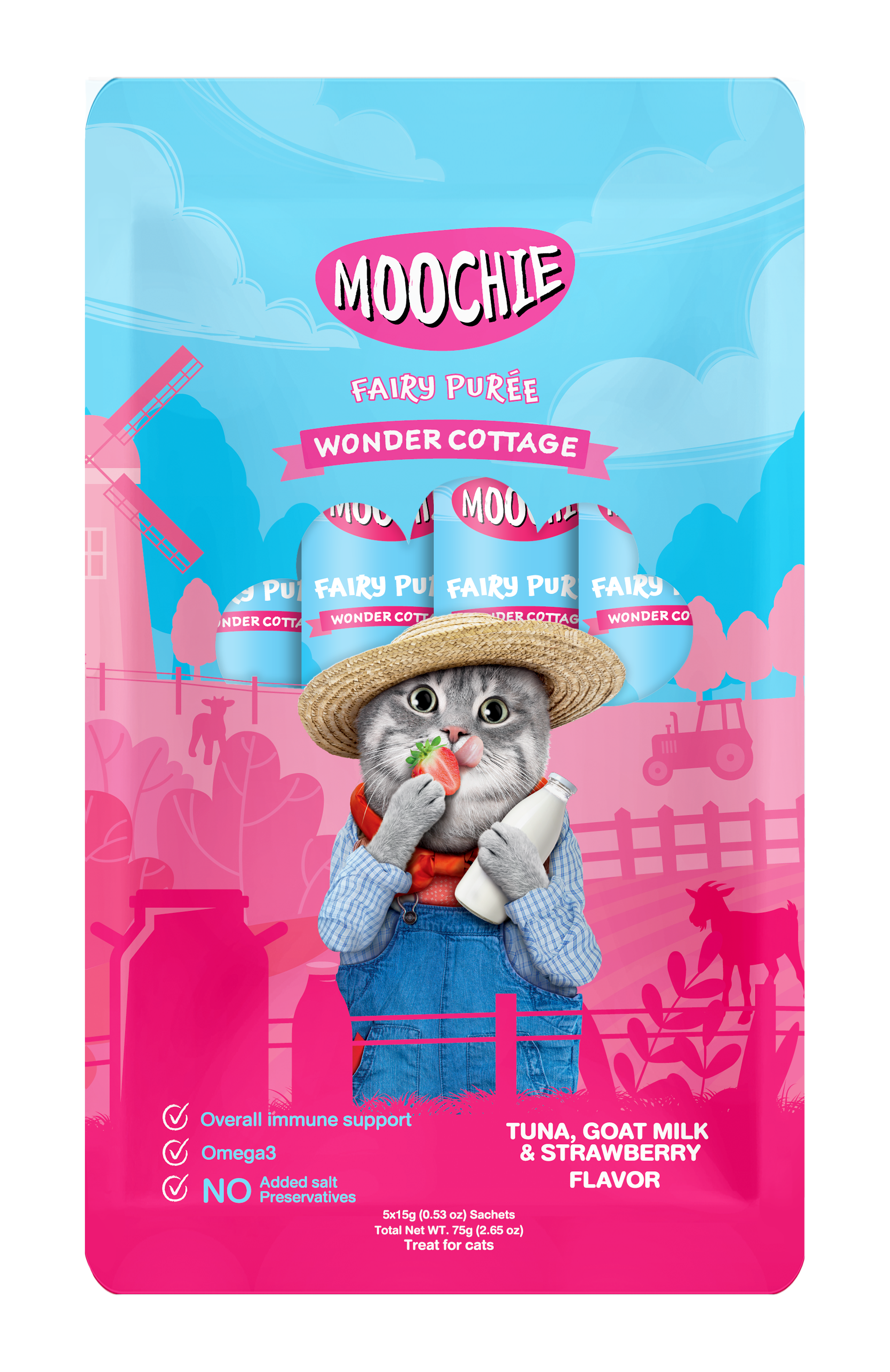 Moochie Wonder Cottage Tuna, Goat Milk & Strawberry Flavor 15g Pouch