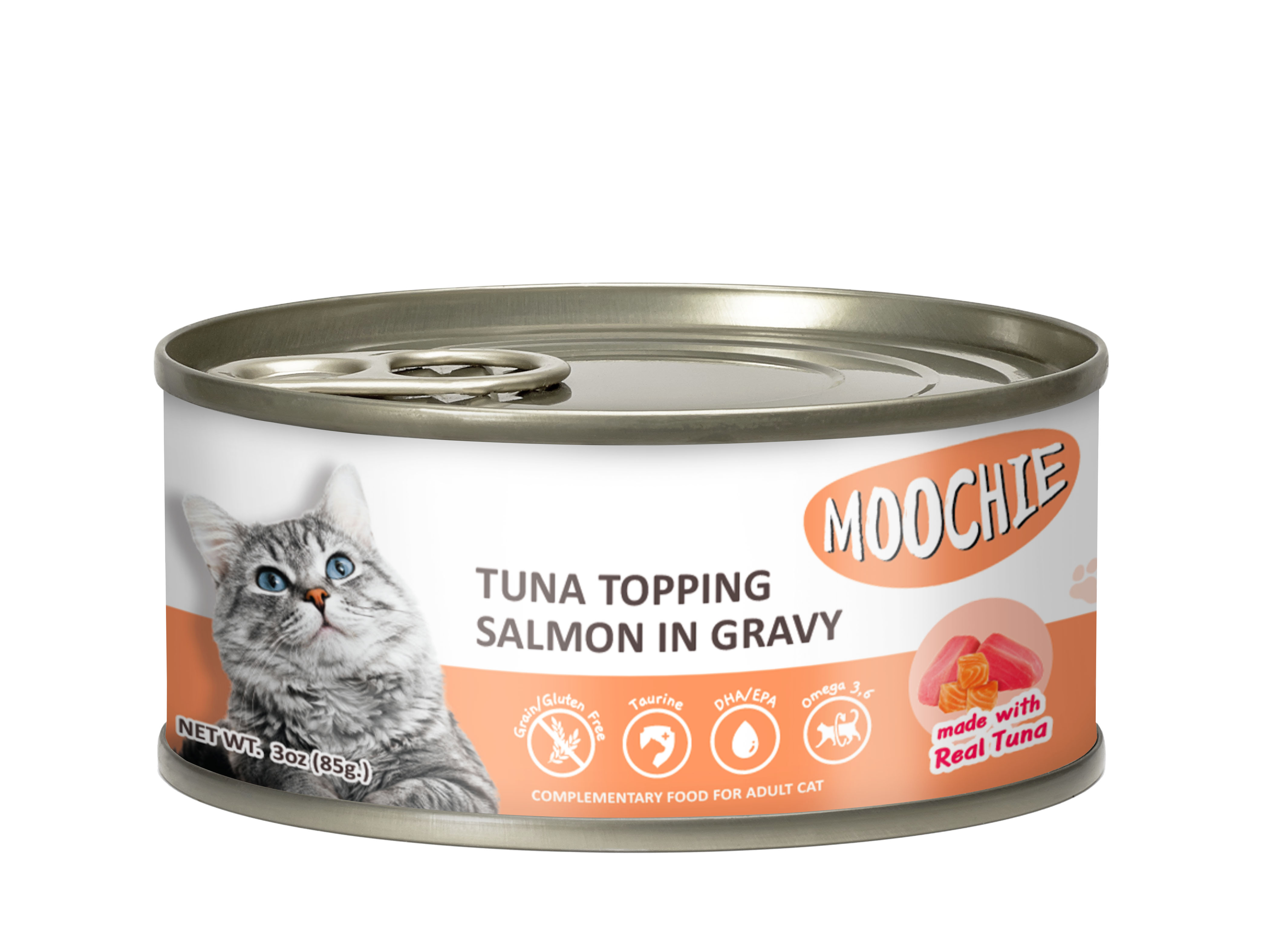 Moochie Adult Tuna Topping Salmon 85g Can