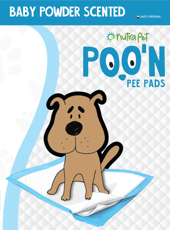 NutraPet Poo N Pee Pads Baby Powder Scented - Fast Absorption With Floor Mat Stickers (60x60cms) - 50 Count