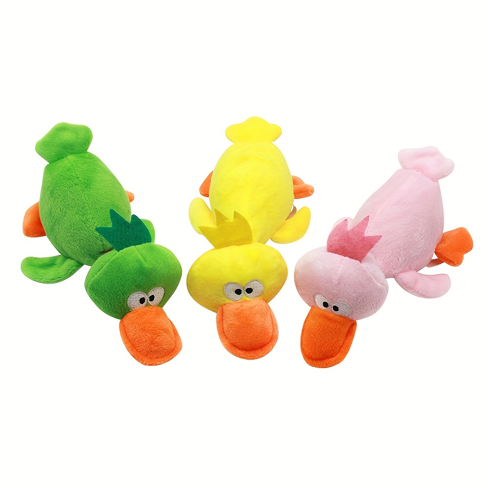 Plush Pet Squeakz Duck Family ( Green/Pink/Yellow) Dog Toy - 10 x 19cm(1pc)