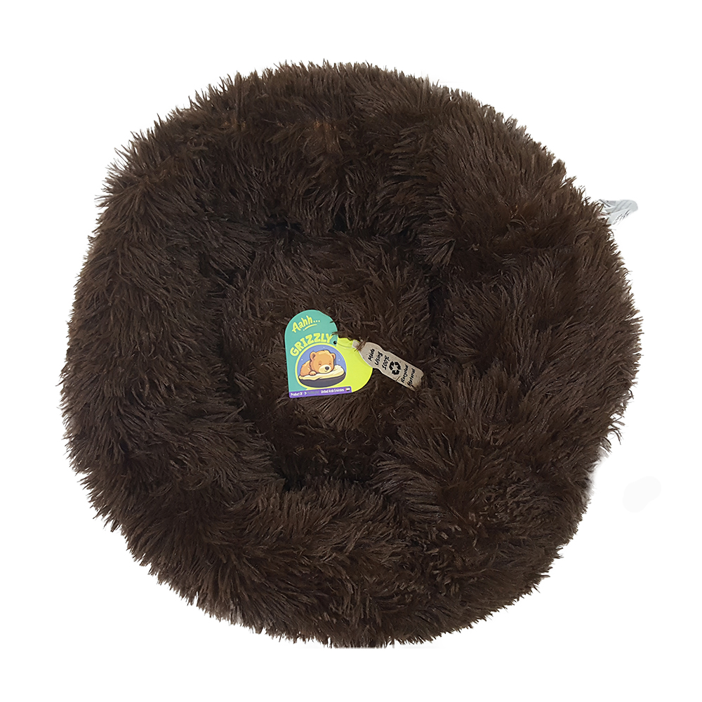 Grizzly Velor Plush Round Bed Dark Brown Small - 50 x 15cm