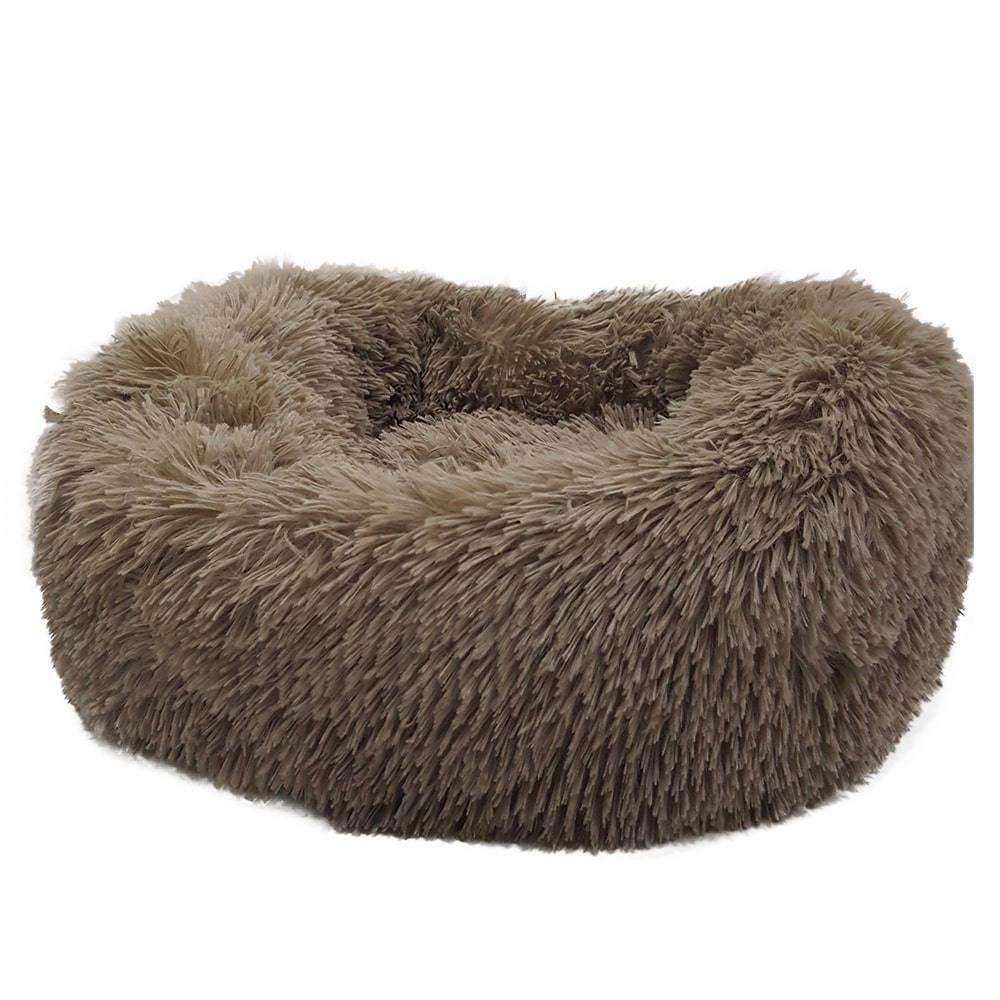 Grizzly Velor Plush Round Bed Dark Beige Small - 50 x 15cm