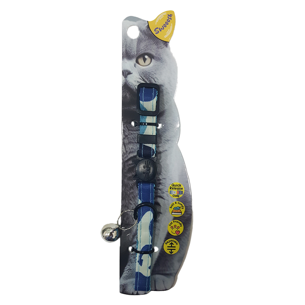 Swooosh Cat in Uniform nylon safe collar C-10mm 18/28cm blue