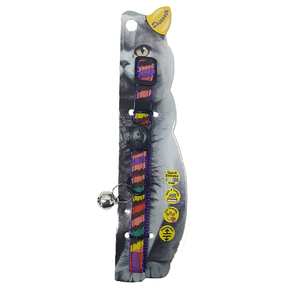 Swooosh Rainbow Cats nylon safe collar C-10mm 18/28cm purple